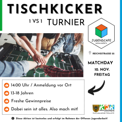 Tischkicker Turnier Werbefoto.