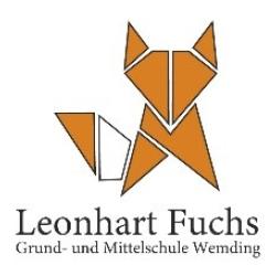 Auf dem Bild ist das Logo der Leonhart-Fuchs-Mittelschule Wemding zu sehen.