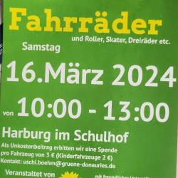 Hier sieht man den Flyer für den Fahrrad-Basar in Harburg.