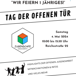 Plakat mit Einladung zum Jubiläum des Jugendcafés