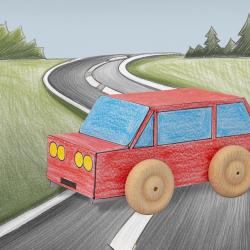 Selbstgebautes Auto mit Gummiantrieb