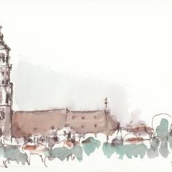 Ansicht der Kirche St. Georg in Nördlingen, Zeichnung von Walter Diem.